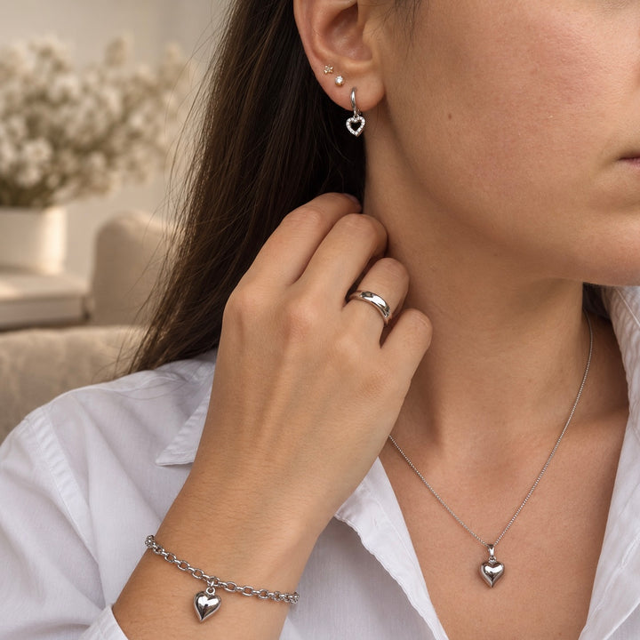 Ola Silver Open Heart Huggie Hoop Earrings