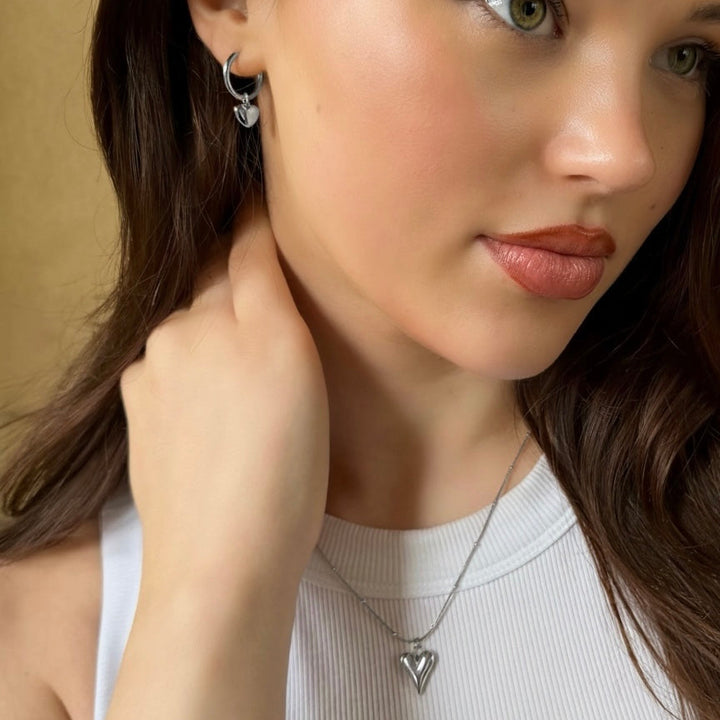 Mococo  Silver Heart Charm Hoop Earrings