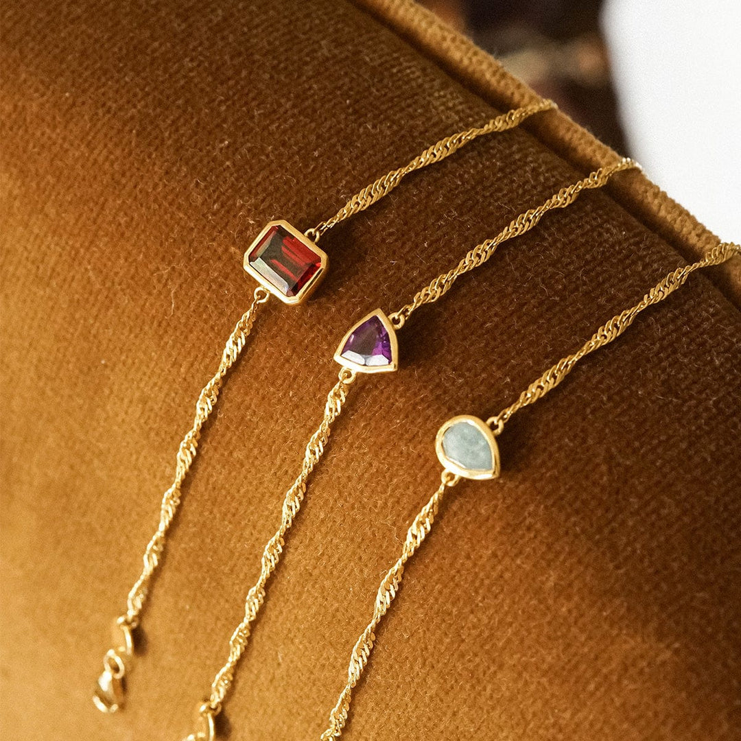 Elegant 18ct Gold Plate Recycled Silver Birthstone Charm Bracelet with Gemstones