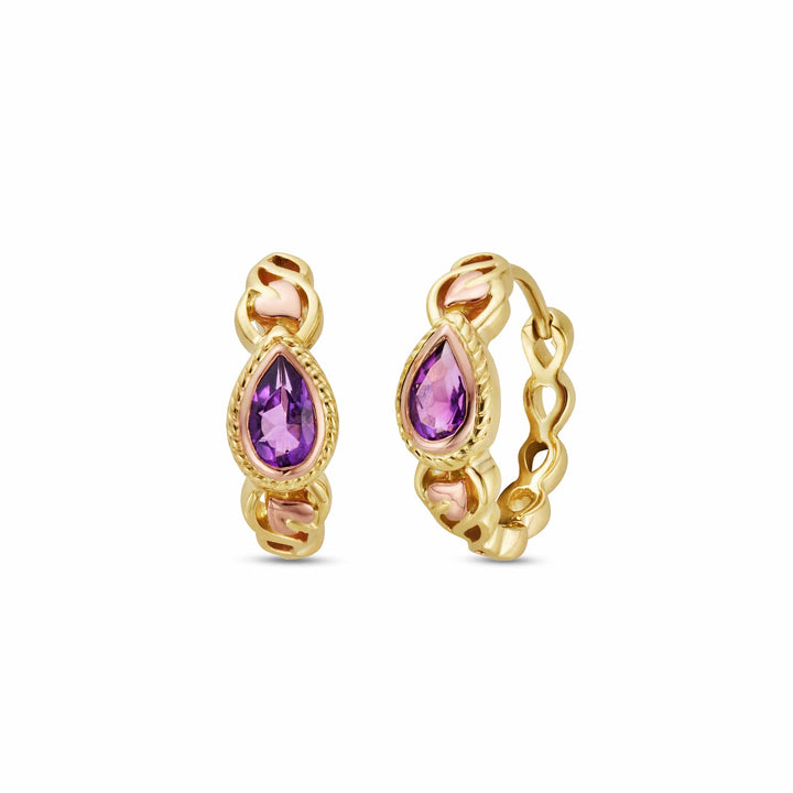 Clogau Royal 9ct Solid Gold Delphinium Huggie Hoop Earrings Amethyst