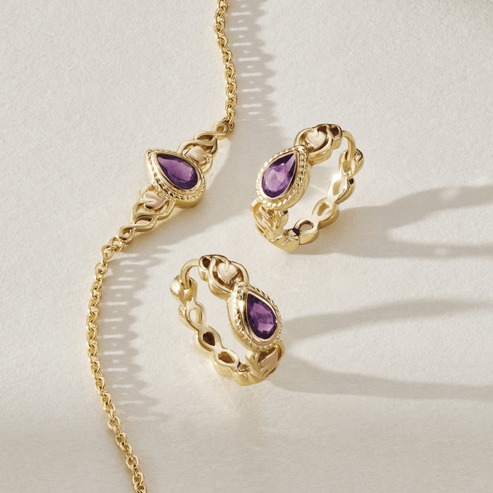 Royal Clogau 9ct Solid Gold Delphinium Bracelet with Amethyst