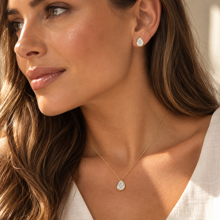 Mococo Fine 9ct Solid Gold Diamond Teardrop Necklace &amp; Earrings Set