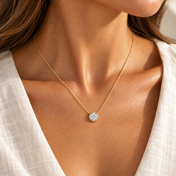 Mococo Fine 9ct Gold Round Diamond Necklace and Earring Set