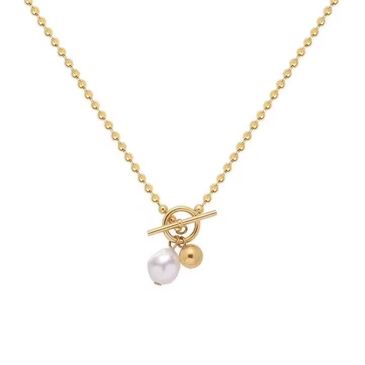 Mococo Essentials Gold Pearl T Bar Necklace