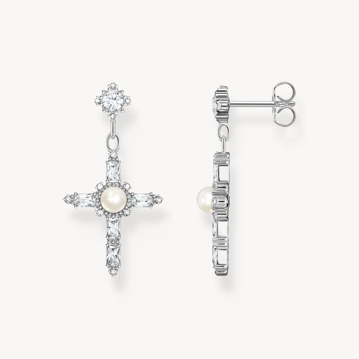Thomas Sabo Silver Cross Romance Pearl Earrings