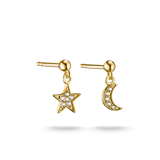 Thomas Sabo Gold Moon and Star Stud Earrings with White Zirconia - MococoThomas SaboH2374-M01-14Earrings
