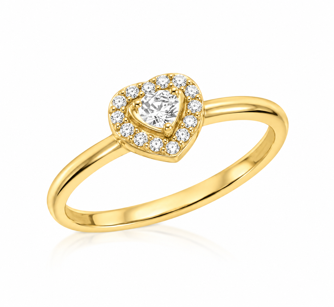 Mococo Fine 9ct Gold CZ Heart Ring
