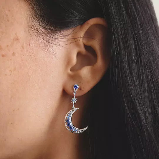 Thomas Sabo Silver Moon and Star Earrings with Blue Stones