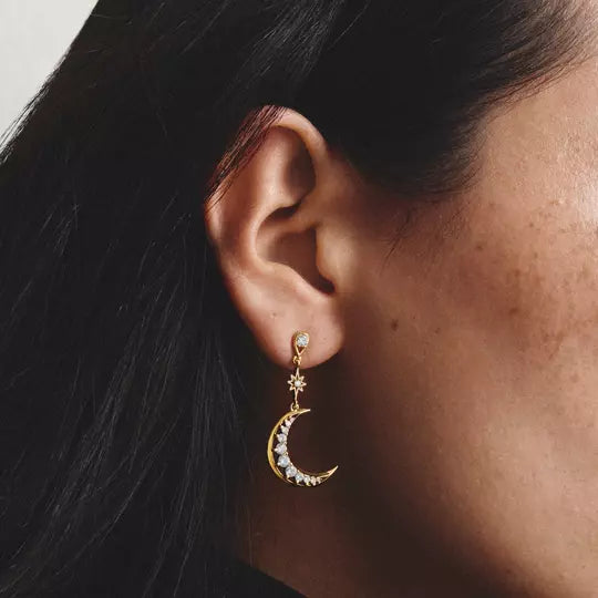 Thomas Sabo Gold Moon and Star Earrings with White Zirconia