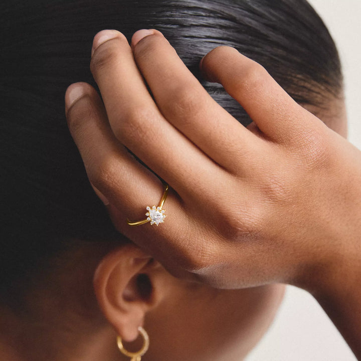Thomas Sabo Gold Ring with White Zirconia in Teardrop Shape