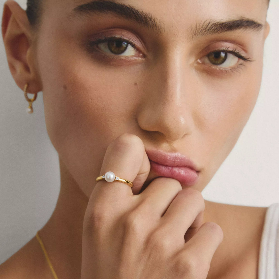 Thomas Sabo Gold Ring Pearl with White Zirconia