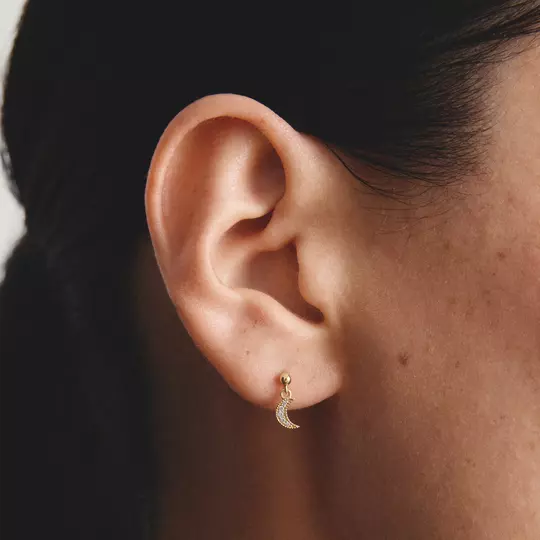 Thomas Sabo Gold Moon and Star Stud Earrings with White Zirconia