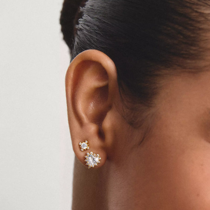 Thomas Sabo Gold Ear Studs with White Heart Cut Zirconia