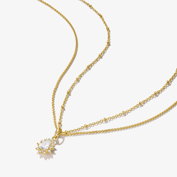 Thomas Sabo Gold Double Chain with White Zirconia in Teardrop Shape