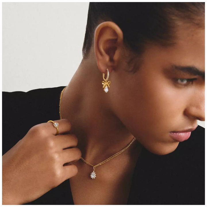 Thomas Sabo Gold Double Chain with White Zirconia in Teardrop Shape