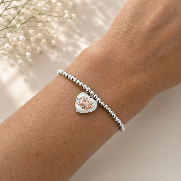 Ola Silver and Rose Gold Heart Welsh Dragon Bracelet