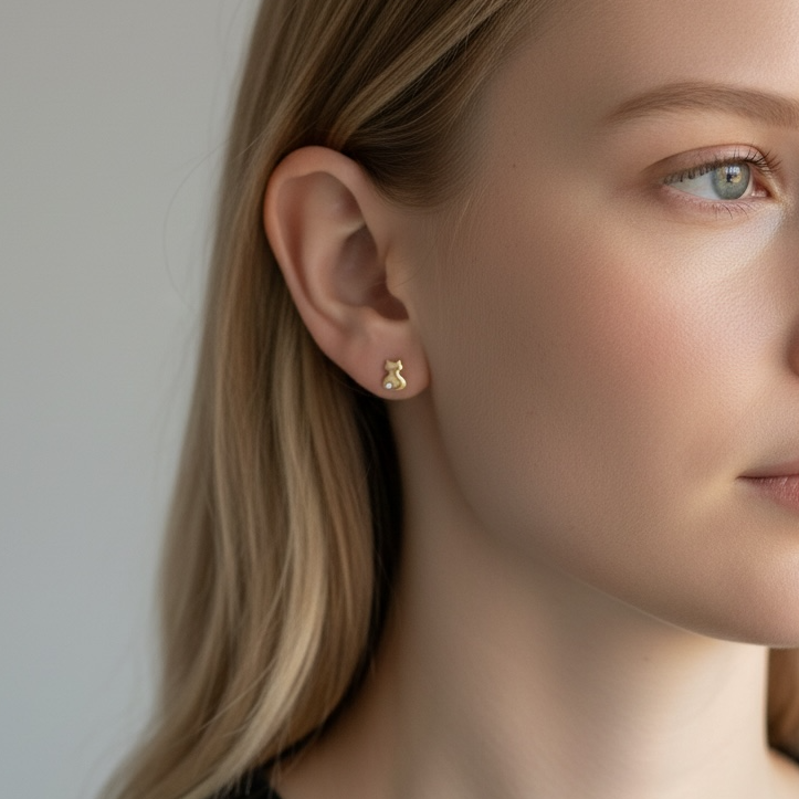 Ola Silver Cat Stud Earrings