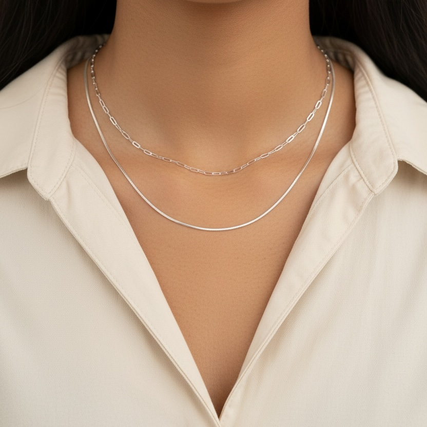 Ola Silver Double Stacking Necklace