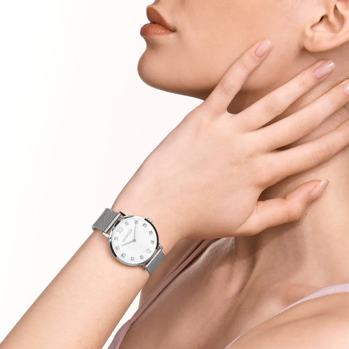 Coeur De Lion Silver Round Mother-of-Pearl Milanaise Watch