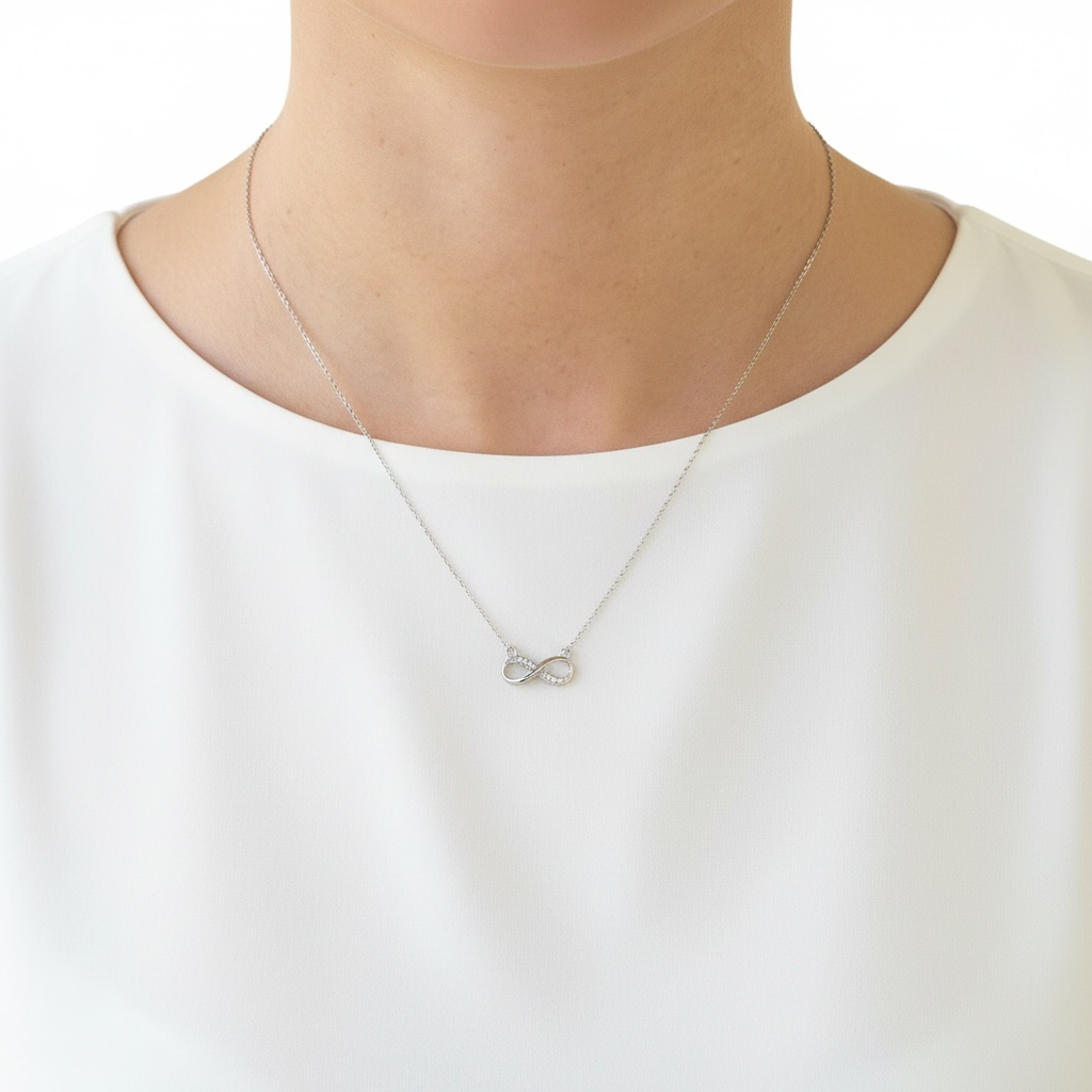 Ola Silver Sparkling Infinity Pendant Necklace