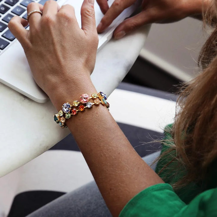Caroline Svedbom Gold Pomona Rainbow Crystals Bracelet