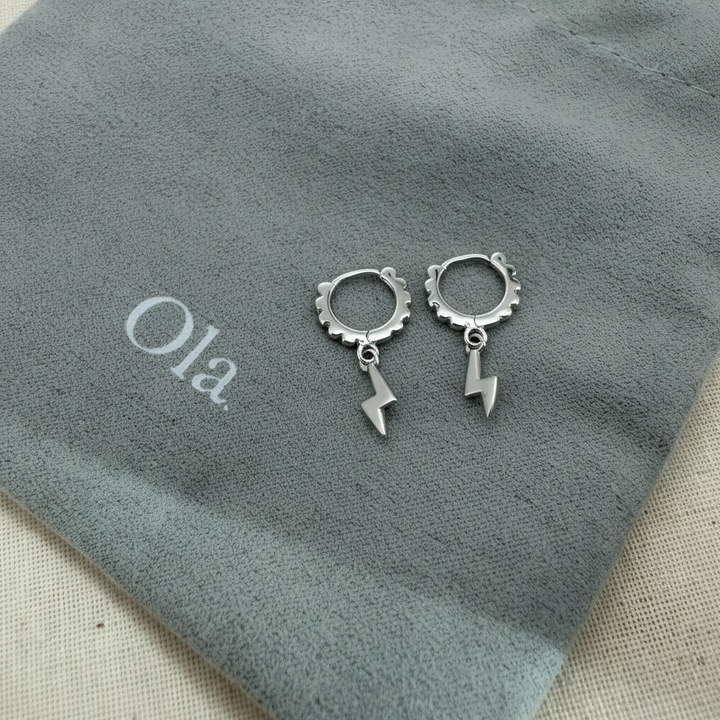 Ola Silver Lightening Bold Dangle Hoop Earrings