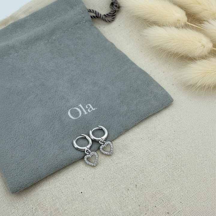 Ola Silver Open Heart Huggie Hoop Earrings