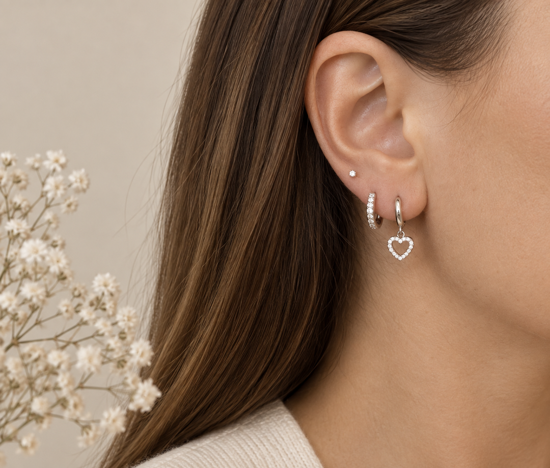 Ola Silver Open Heart Huggie Hoop Earrings