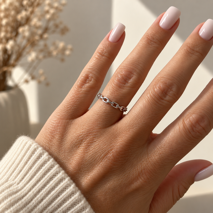 Ola Silver Chain Link Adjustable Ring