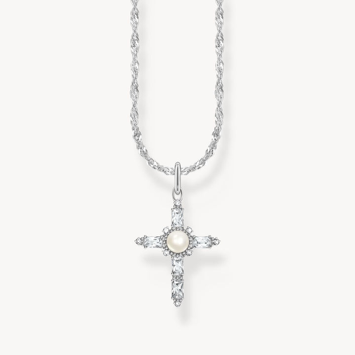 Thomas Sabo Silver Cross Romance Pearl Necklace