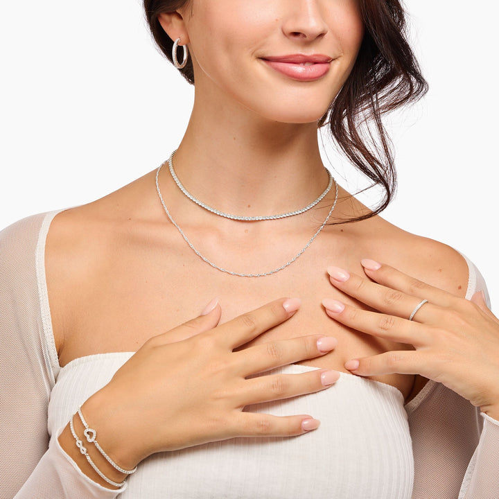 Elegant Recycled Sterling Silver Tennis Necklace with Sparkling White Zirconia, Adjustable