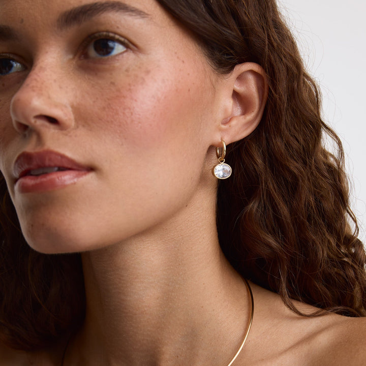 D.Louise Gold Bezel Oval Huggie Hoop Earrings - Mococo