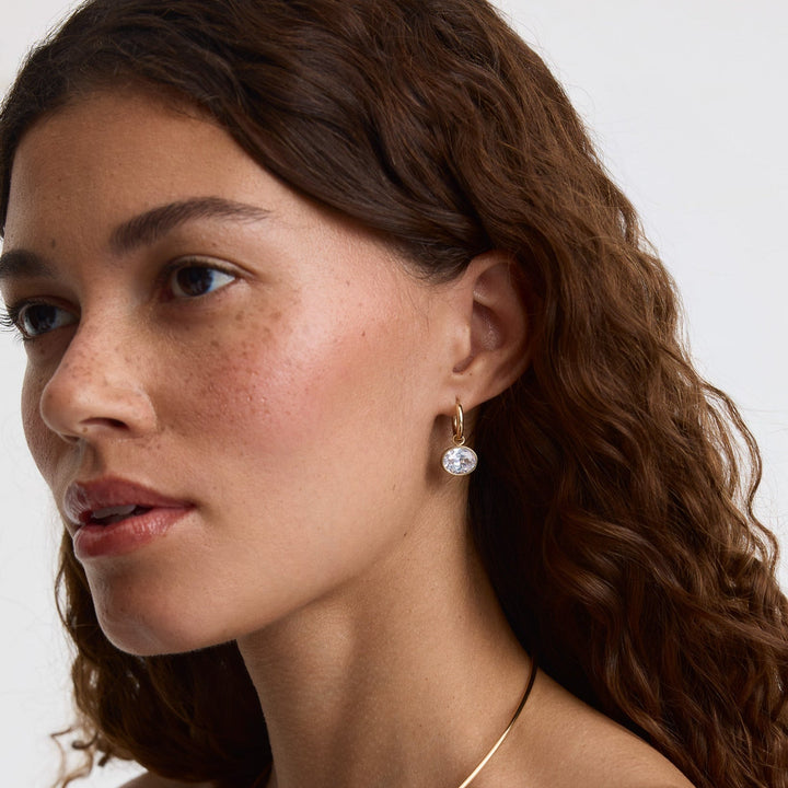 D.Louise Gold Bezel Oval Huggie Hoop Earrings - Mococo