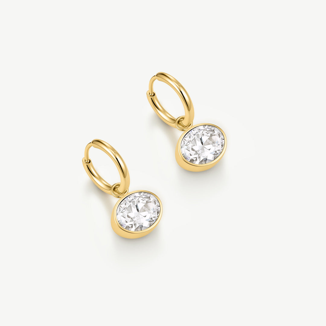 D.Louise Gold Bezel Oval Huggie Hoop Earrings - Mococo