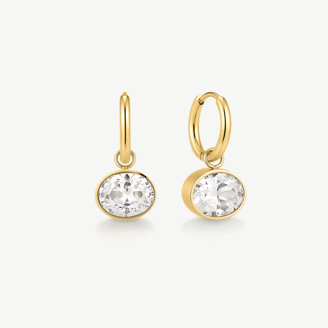 D.Louise Gold Bezel Oval Huggie Hoop Earrings - Mococo