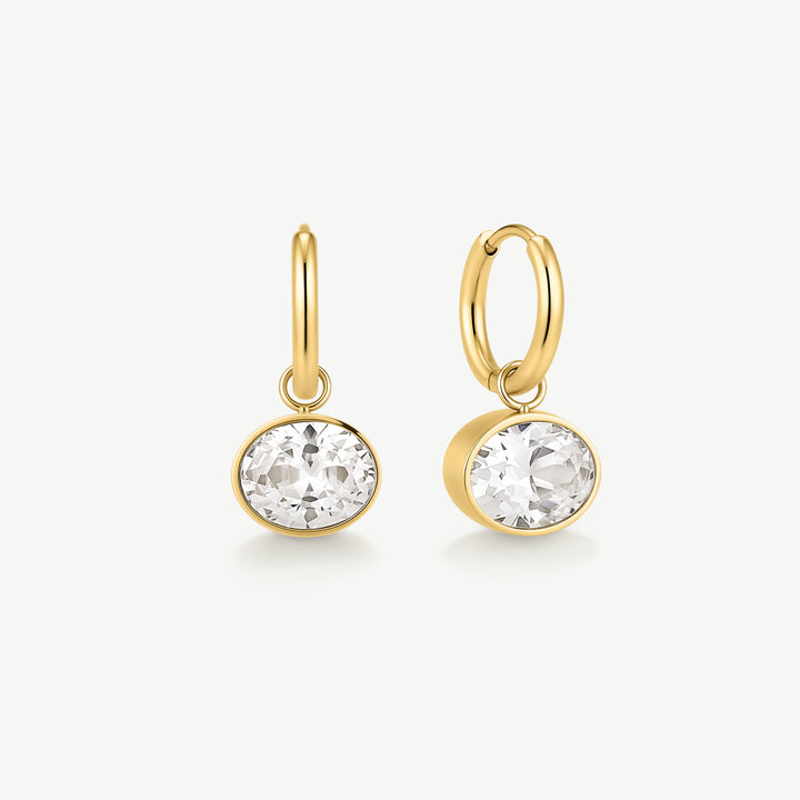 D.Louise Gold Bezel Oval Huggie Hoop Earrings - Mococo