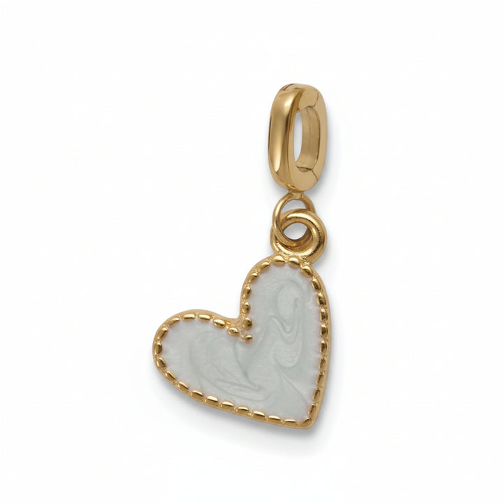 Mococo Gold and White Enamel Heart Clip-On Charm
