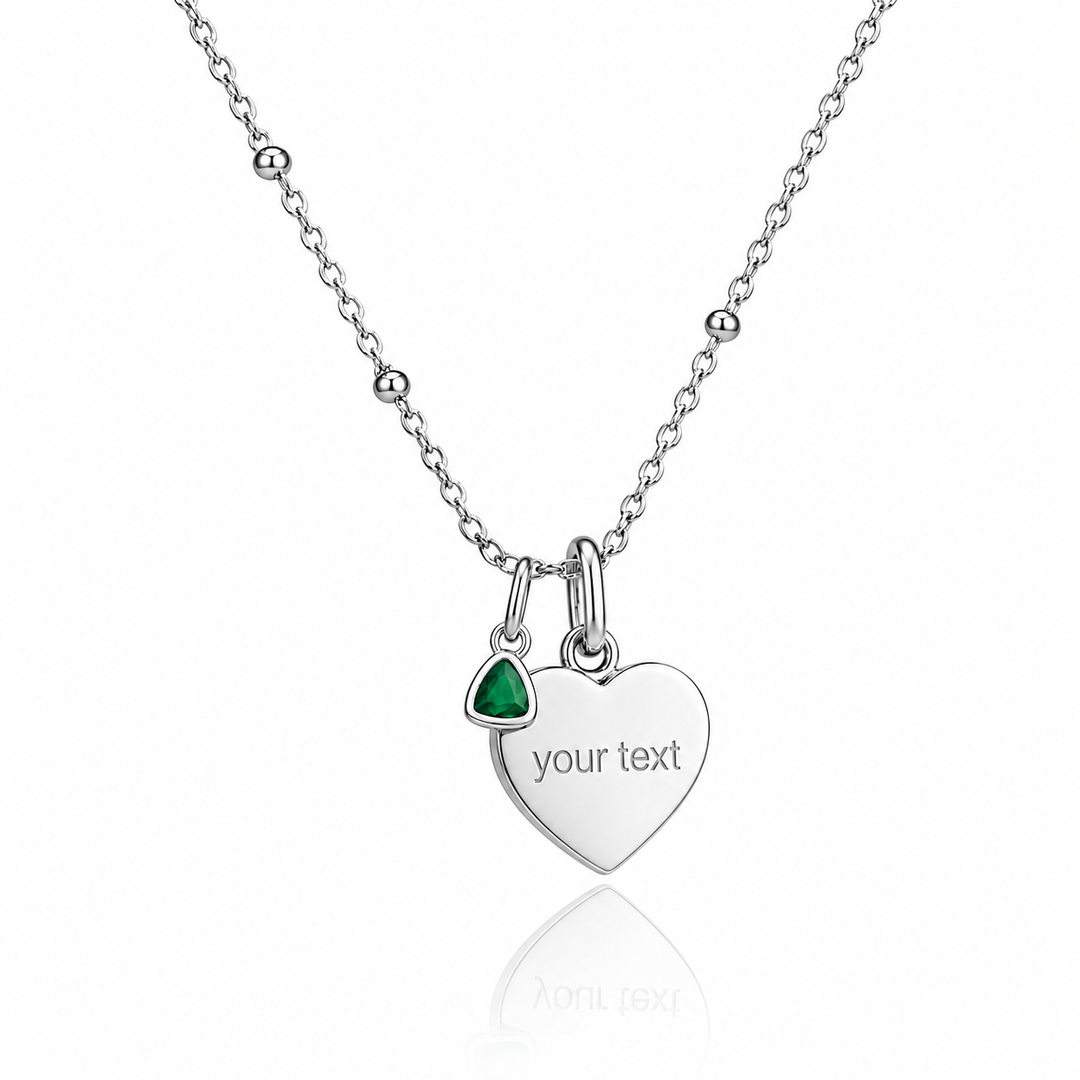 Mococo Silver Personalised Birthstone &amp; Heart Charm Necklace