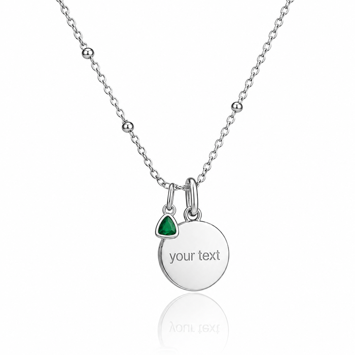 Mococo Silver Personalised Birthstone &amp; Heart Charm Necklace
