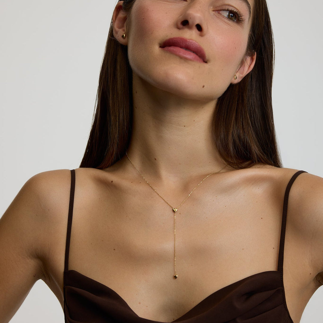 D.Louise Mini Heart Lariat Necklace Gold - Mococo