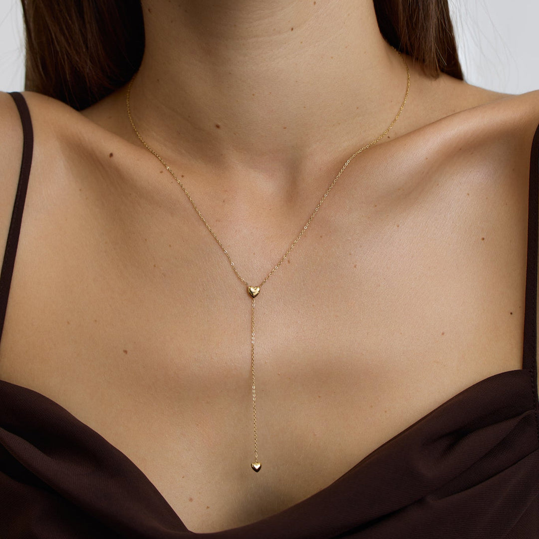 D.Louise Mini Heart Lariat Necklace Gold - Mococo