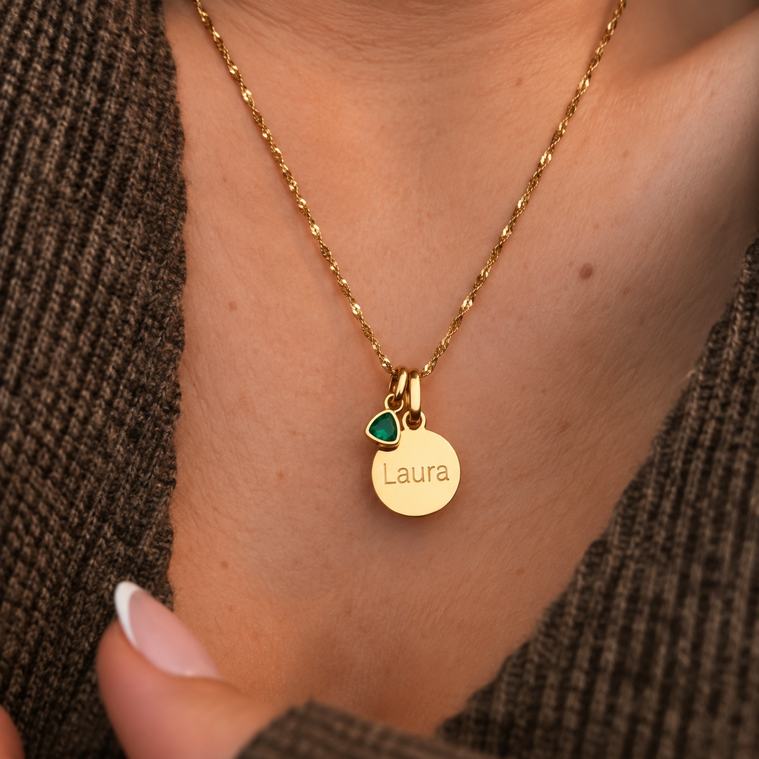 Mococo Gold Personalised Birthstone &amp; Circle Necklace