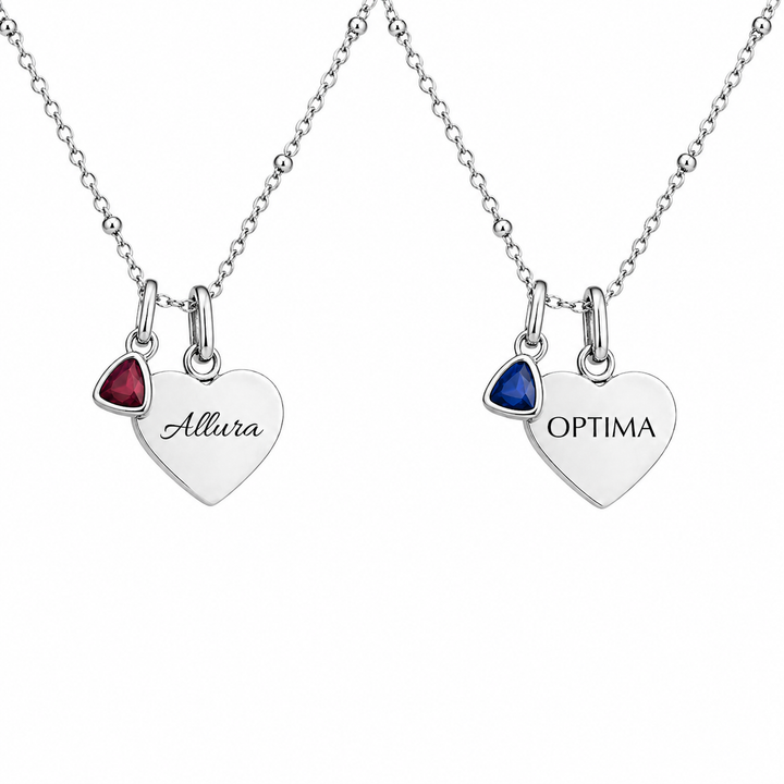 Mococo Silver Personalised Birthstone &amp; Heart Charm Necklace