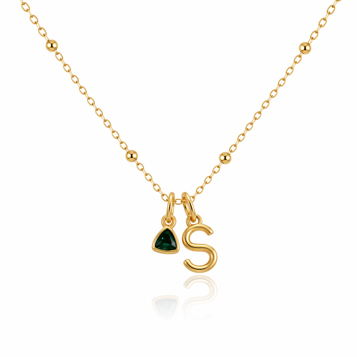 Mococo Gold Personalised Birthstone &amp; Initial Necklace
