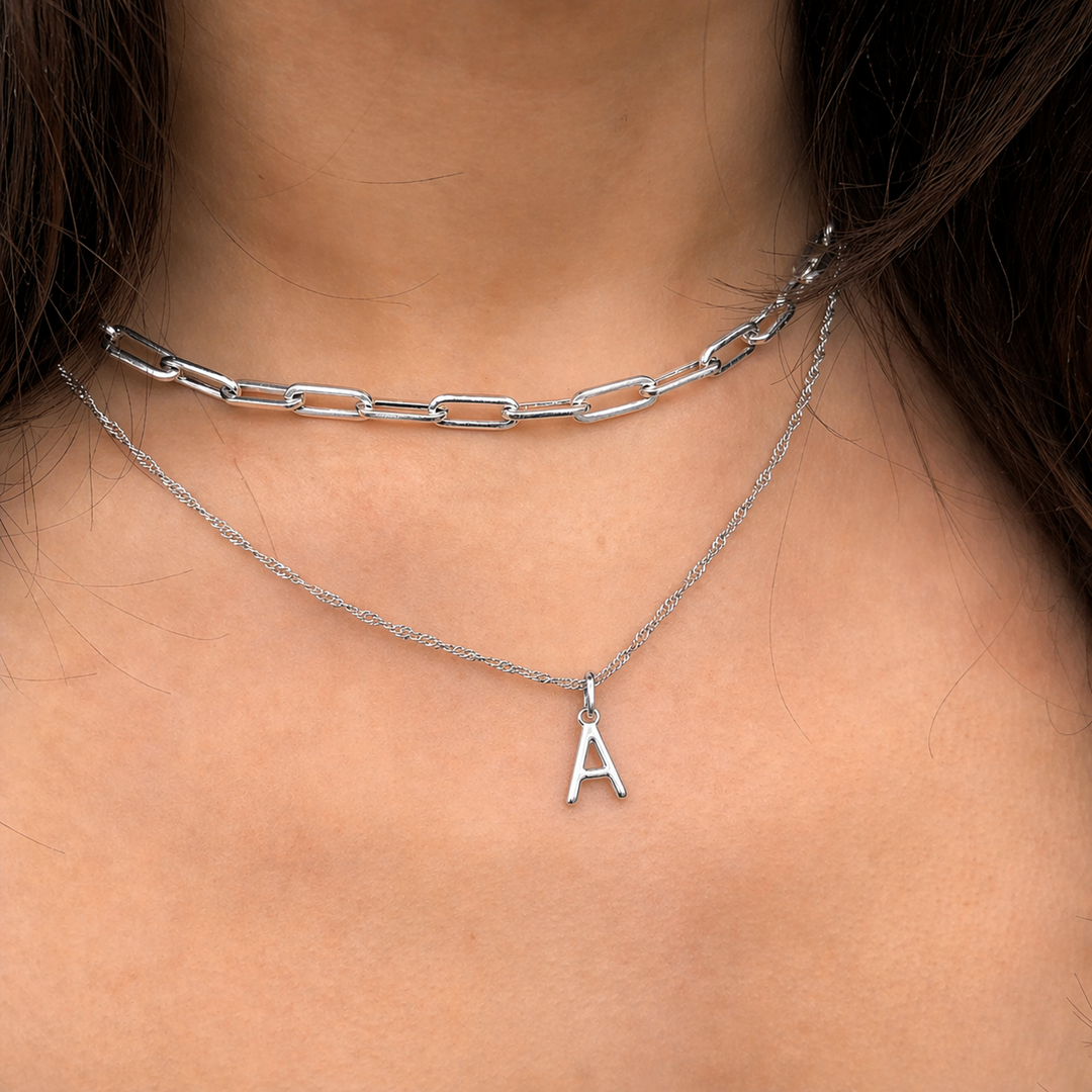 Mococo Silver Initial Necklace