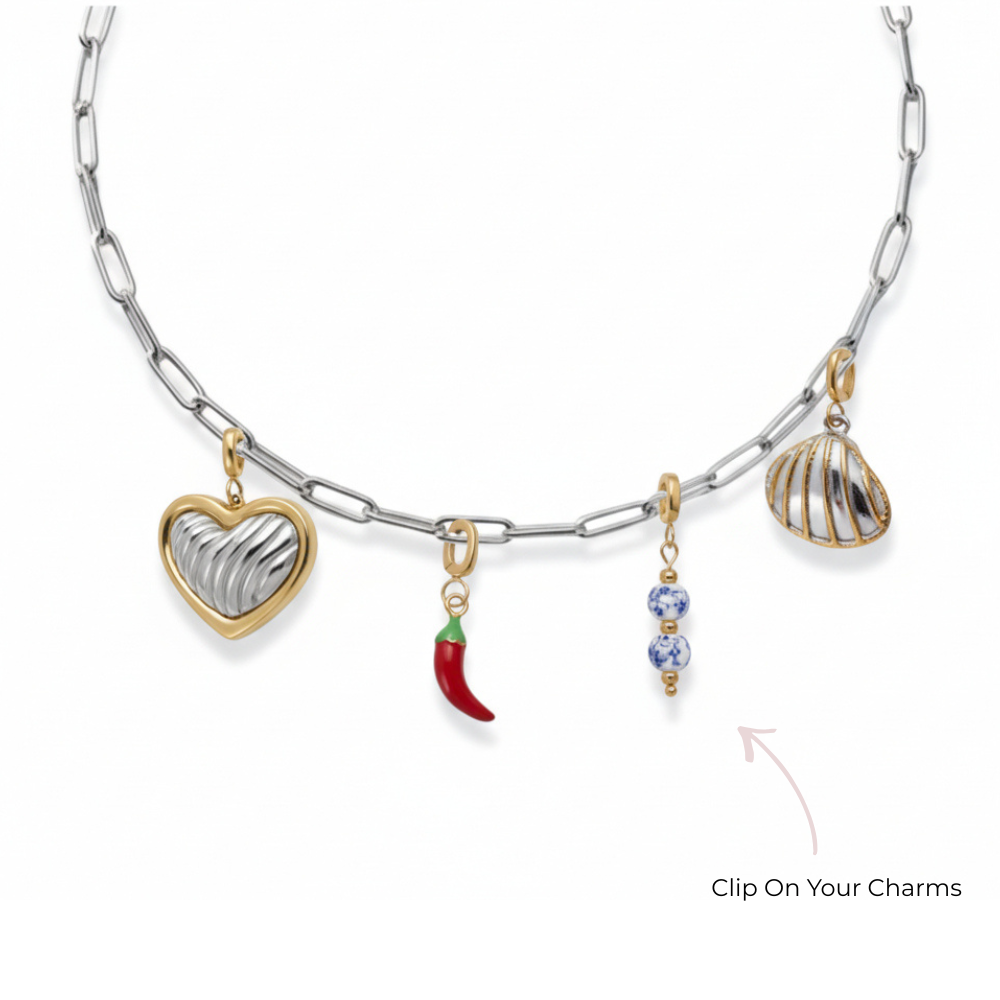 Mococo Silver Paperclip Charm Necklace