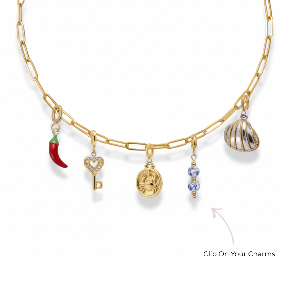 Mococo Gold Paperclip Charm Necklace