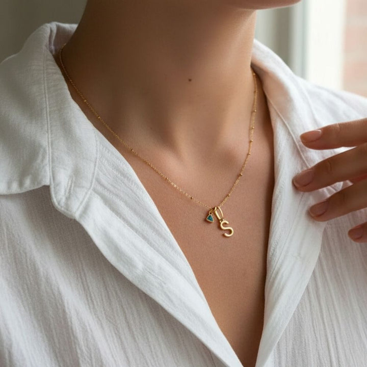 Mococo Personalised Initial and Birthstone Necklace