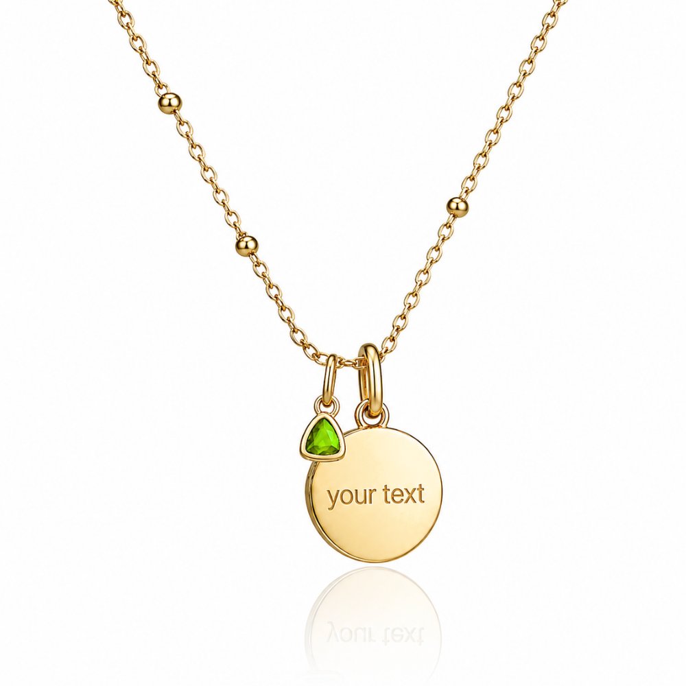 Mococo Gold Personalised Birthstone &amp; Circle Charm Necklace