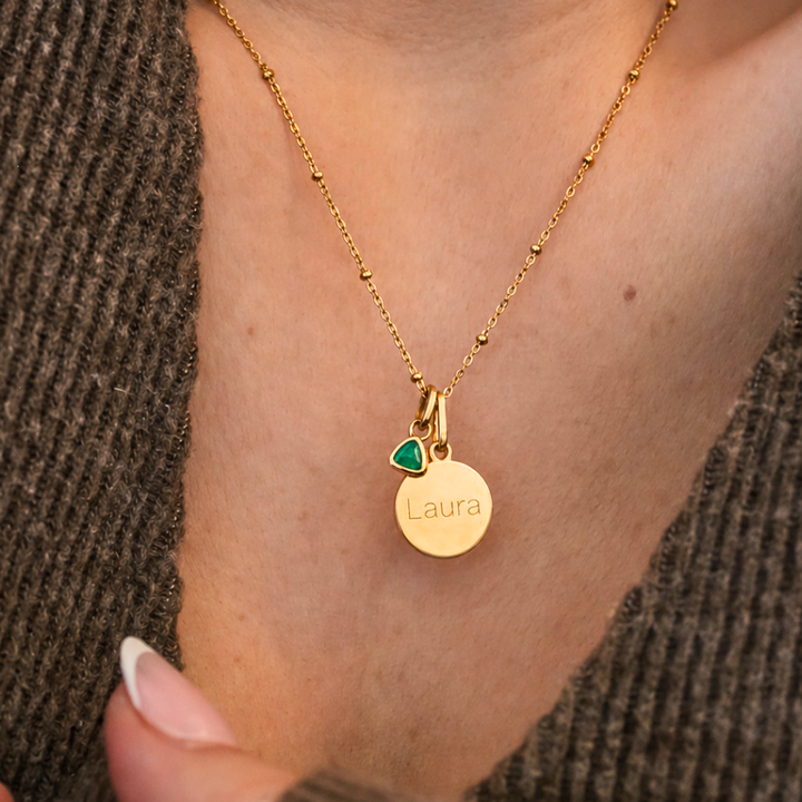 Mococo Silver Personalised Birthstone &amp; Circle Charm Necklace
